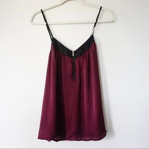 Burgundy Red Zipper Front Satin Tanktop